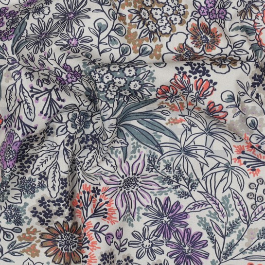 FINE POPLIN DIGITAL FLOWERS OFF-WHITE #7