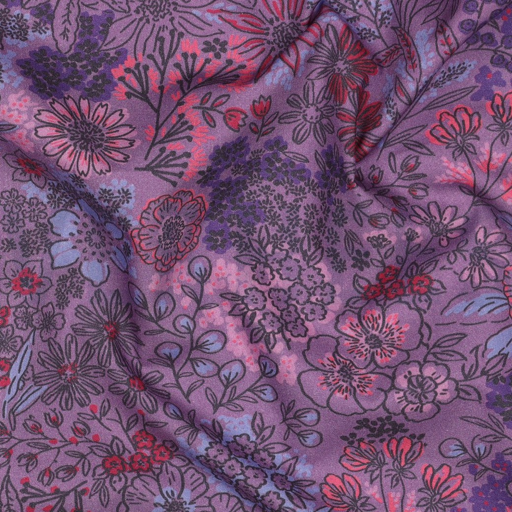 FINE POPLIN DIGITAL FLOWERS LAVENDER #2