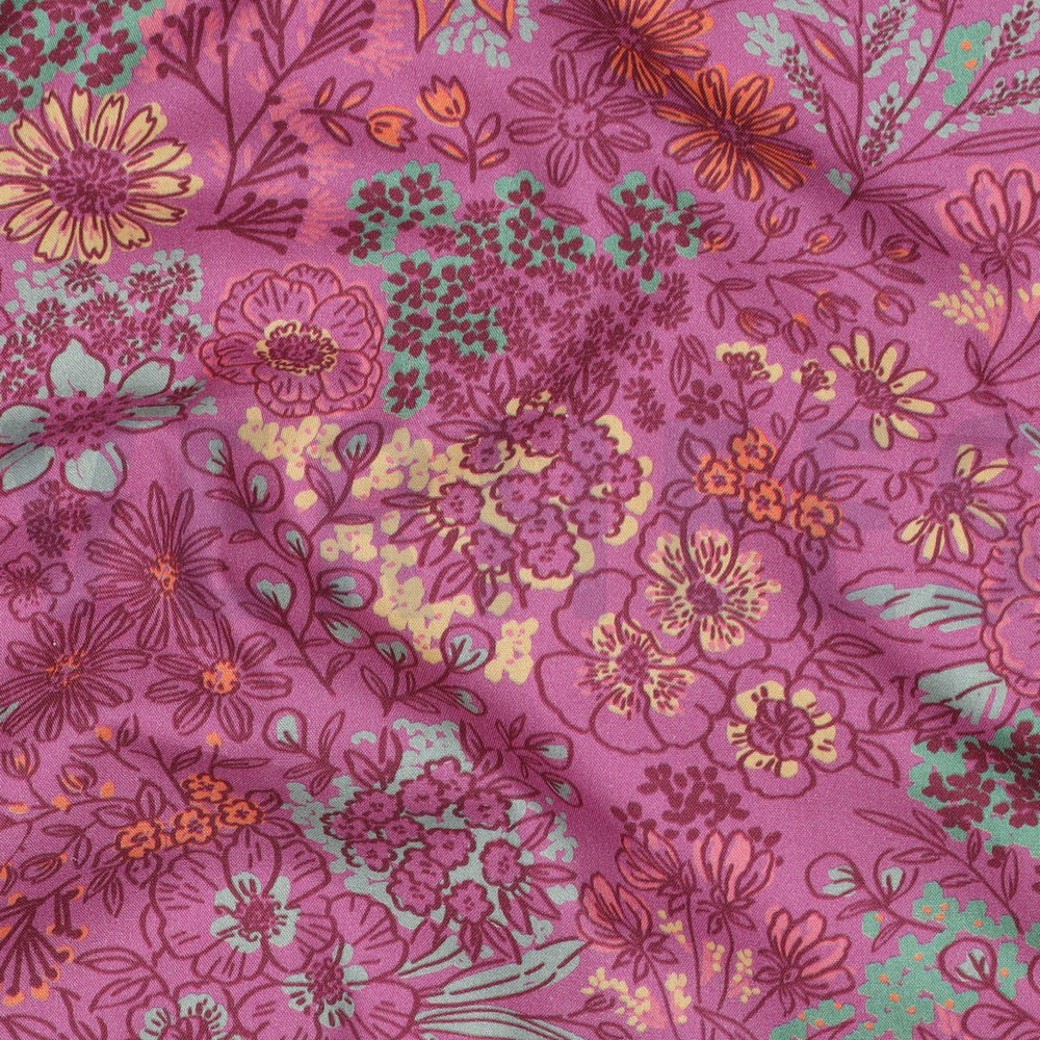 FINE POPLIN DIGITAL FLOWERS FUCHSIA #2