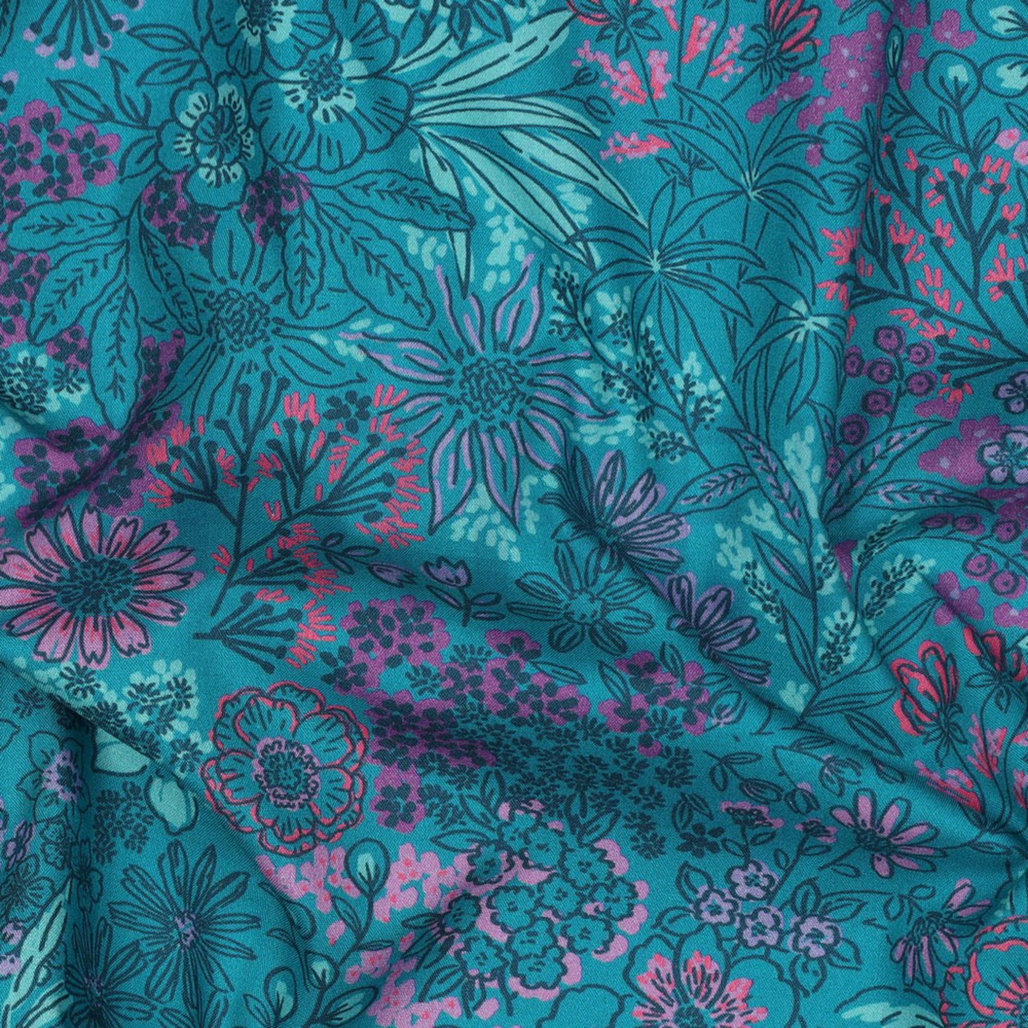 FINE POPLIN DIGITAL FLOWERS PETROL (high resolution) #2