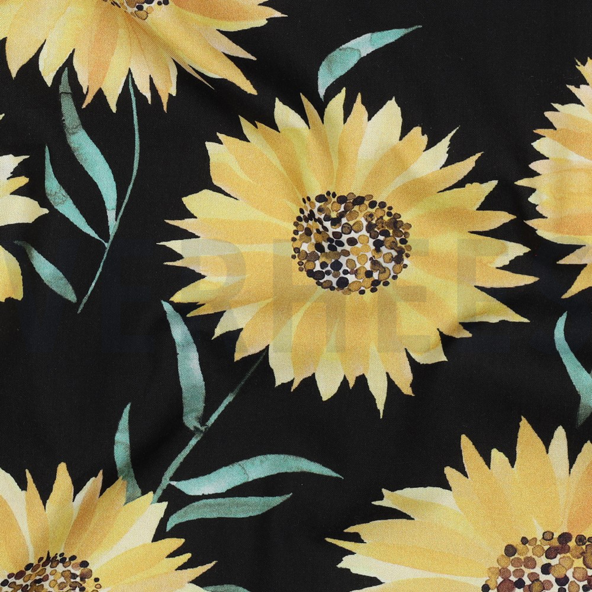 FINE POPLIN DIGITAL SUNFLOWERS BLACK (high resolution) #2