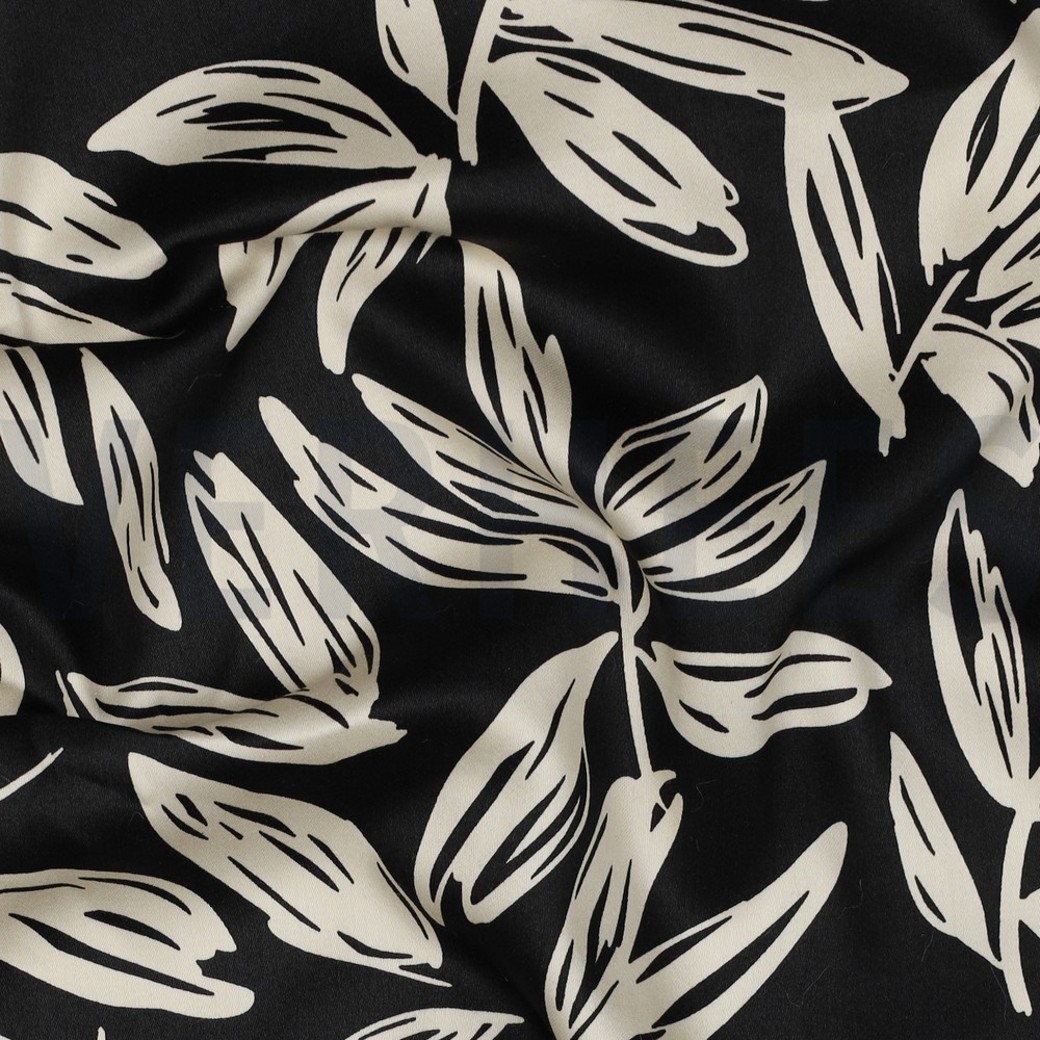 COTTON SATIN LEAVES BLACK #2