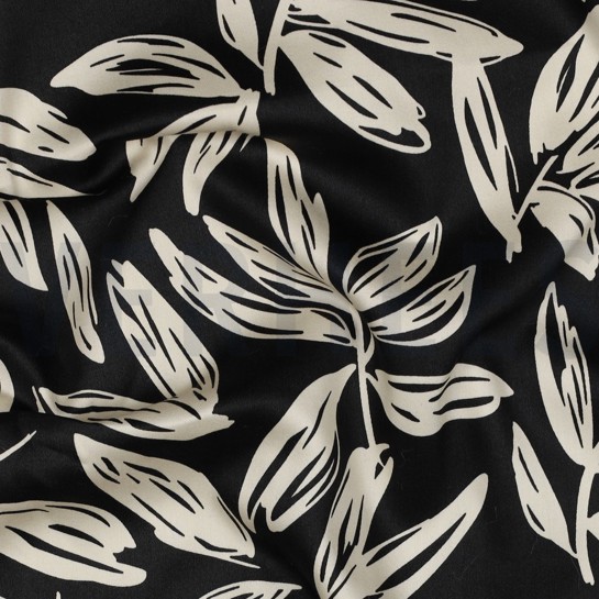 KATOEN SATIJN BLADEREN ZWART #7