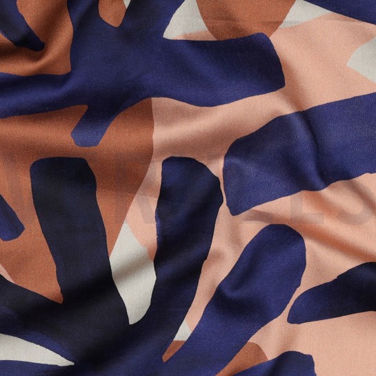 KATOEN SATIJN DIGITAAL BLADEREN BLAUW #7