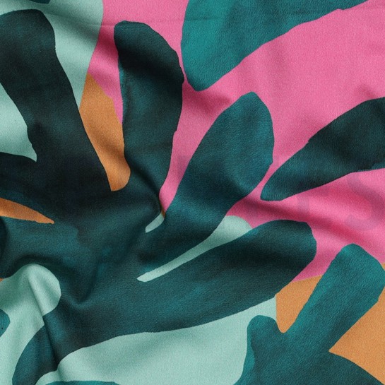 KATOEN SATIJN DIGITAAL BLADEREN GROEN #7