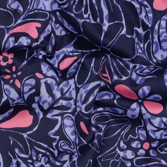 KATOEN SATIJN BLOEMEN MARINEBLAUW #7