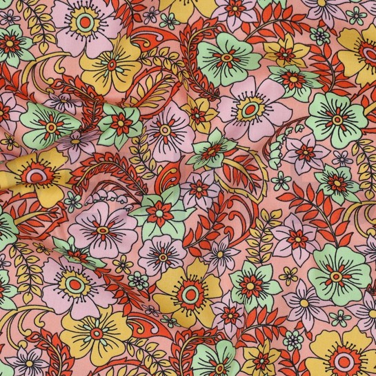 BAUMWOLLE POPELINE BLUMEN PFIRSICH #7