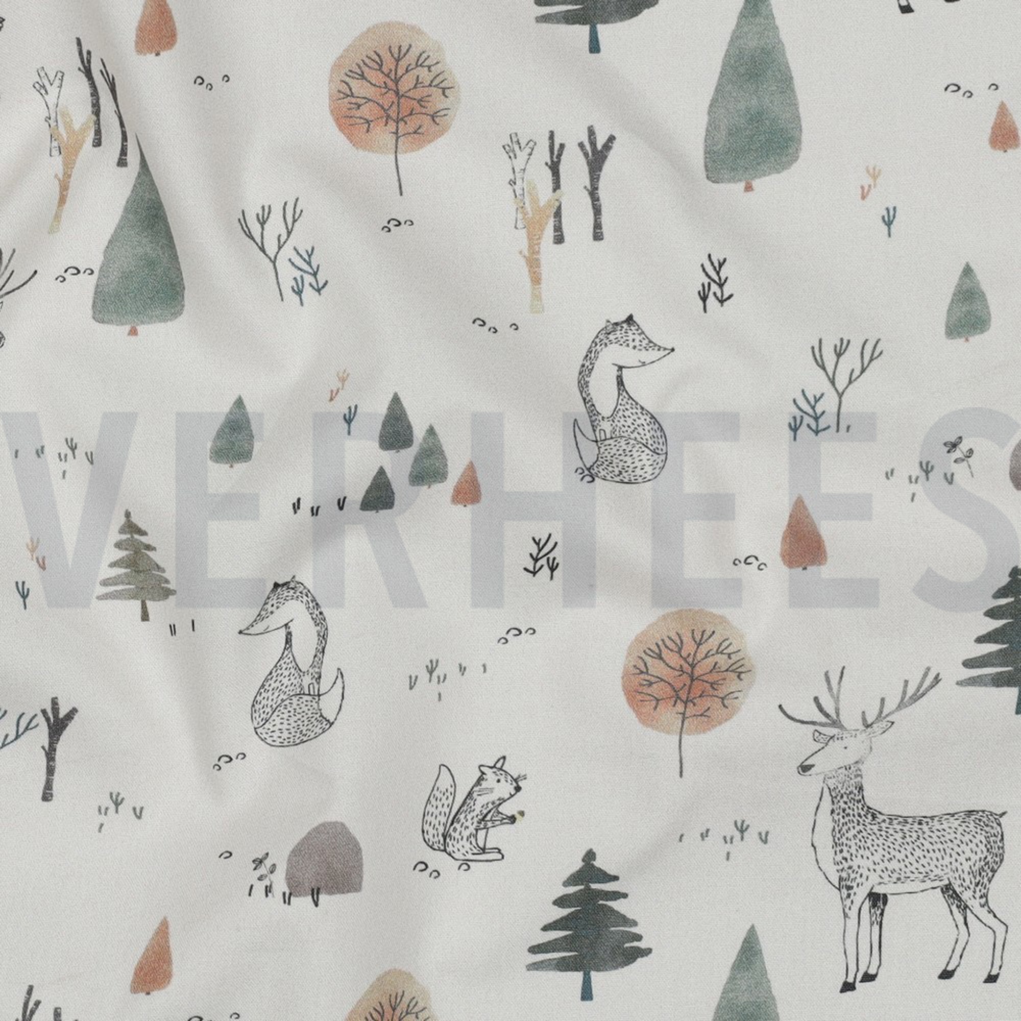FINE POPLIN DIGITAL FOREST ANIMALS OFF-WHITE (high resolution) #2