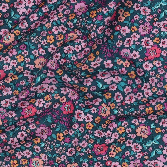 KATOENEN POPLIN DIGITAAL BLOEMEN DONKER PETROL #7