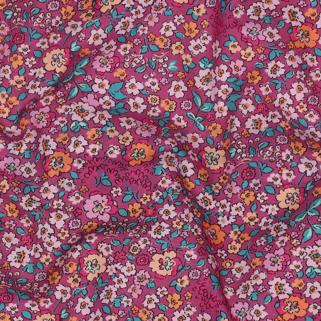 FINE POPLIN DIGITAL FLOWERS FUCHSIA #2