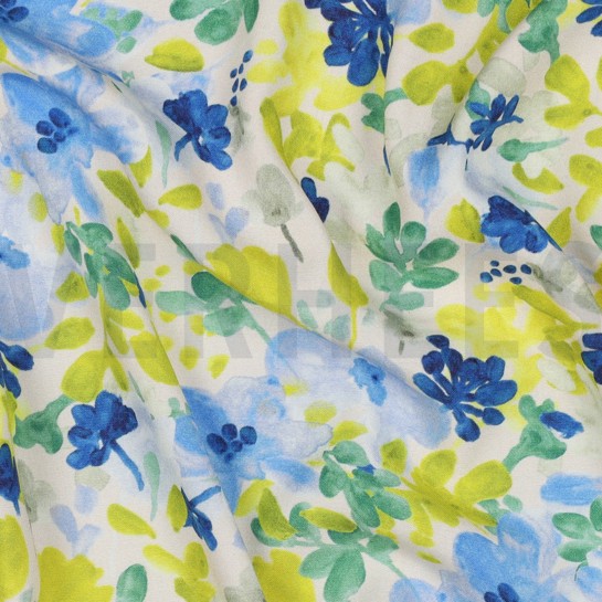 VISKOSE STRETCH DIGITAL BLUMEN GEBROCHEN WEISS #7