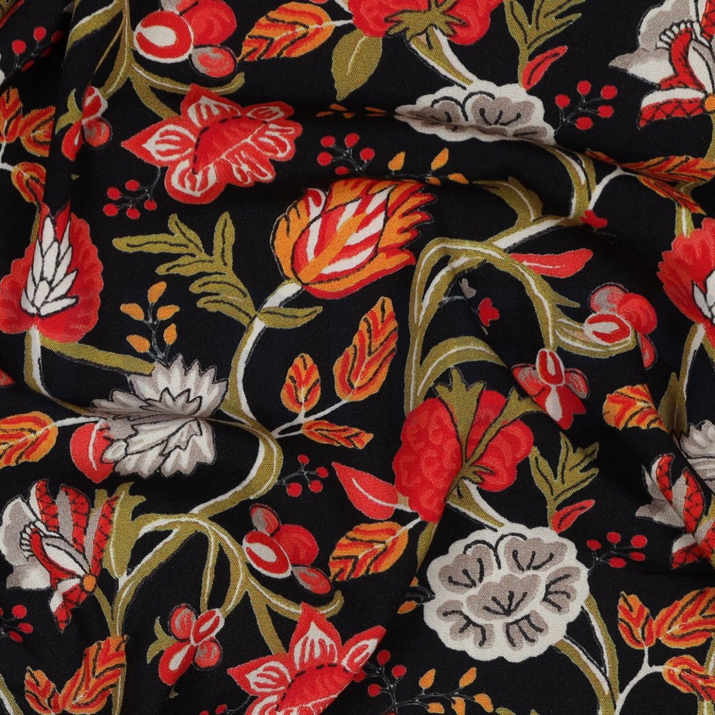 VISCOSE STRETCH DIGITAL FLOWERS BLACK #2