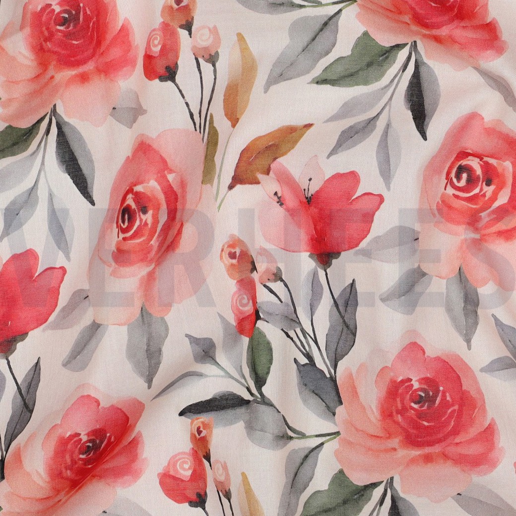 COTTON VOILE DIGITAL FLOWERS WHITE #2
