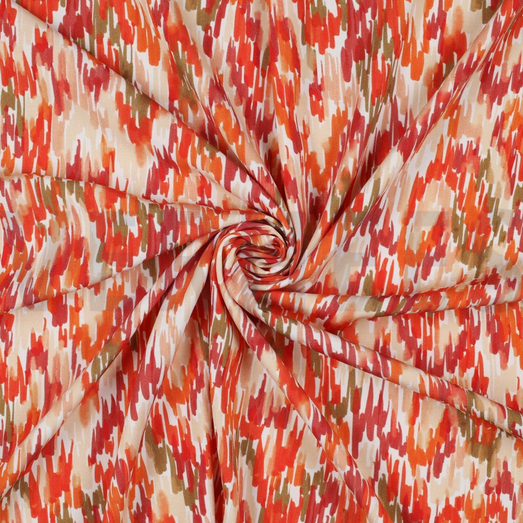 VISCOSE POPLIN STRETCH DIGITAL STROKES WHITE / ORANGE #2