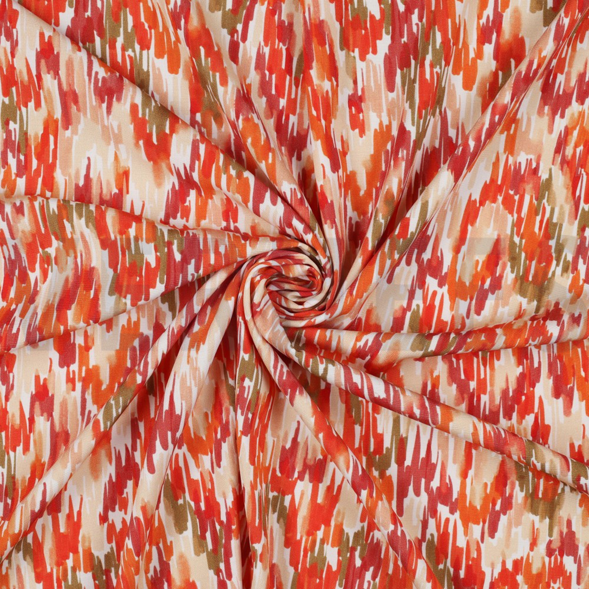 VISCOSE POPLIN STRETCH DIGITAL STROKES WHITE / ORANGE (high resolution) #2
