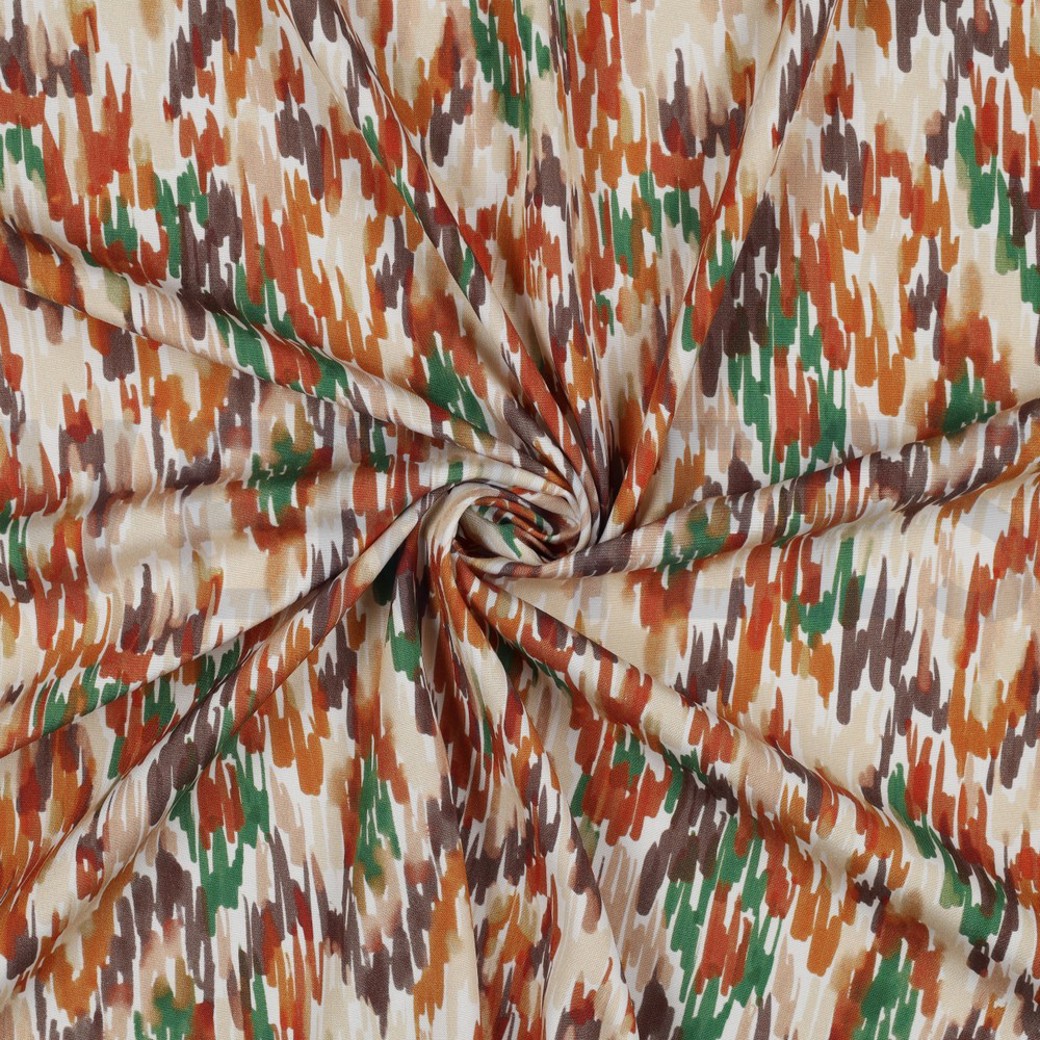VISCOSE POPLIN STRETCH DIGITAL STROKES WHITE / GREEN #2