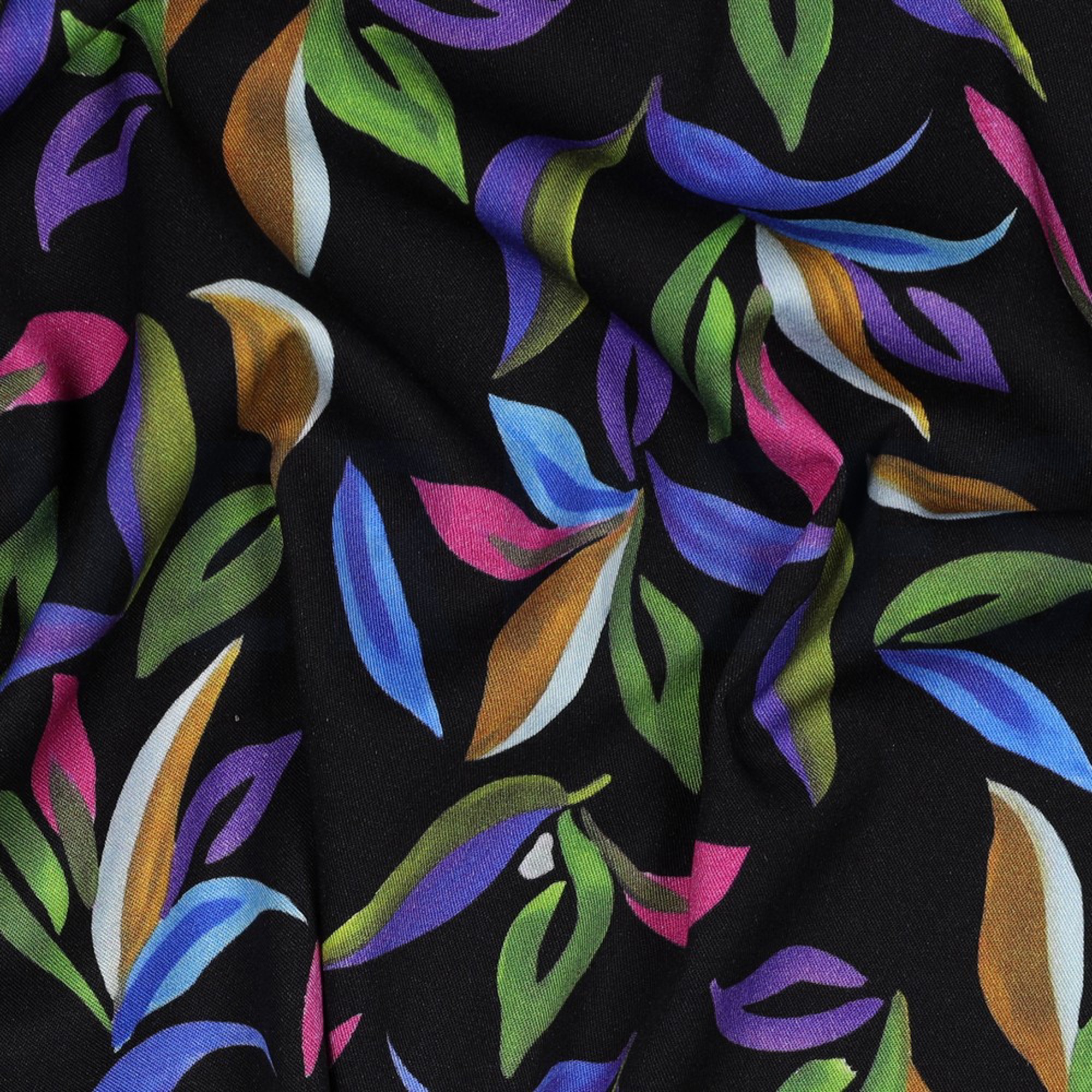 ROSELLA STRETCH DIGITAL LEAVES BLACK (high resolution) #2