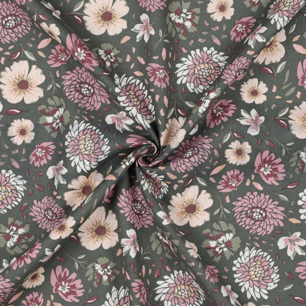 LINEN VISCOSE WASHED FLOWERS SEAWEED #2