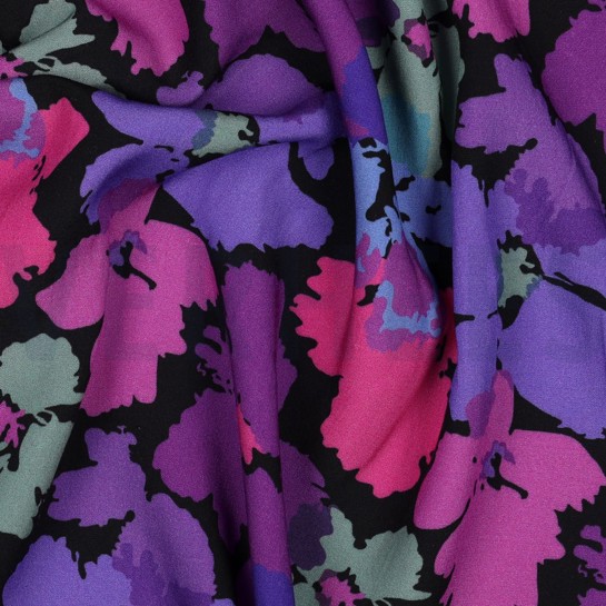 VISCOSE RADIANCE DIGITAL ABSTRACT FLOWERS BLACK #7