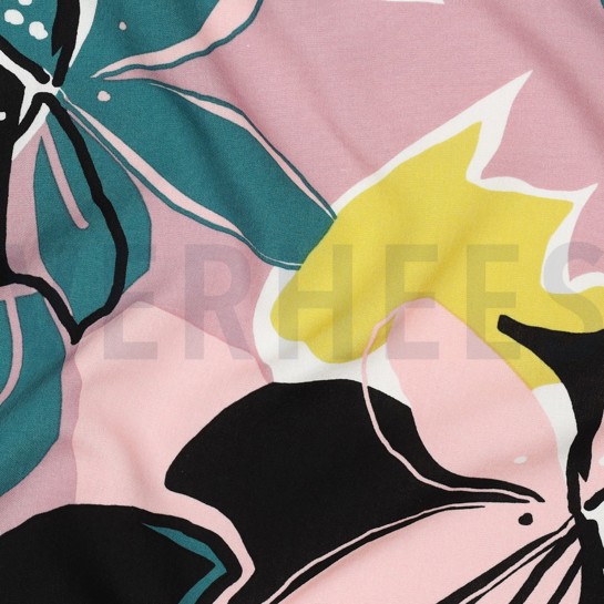 LENZING™ ECOVERO™ BLOEMEN GEEL / PETROL #7