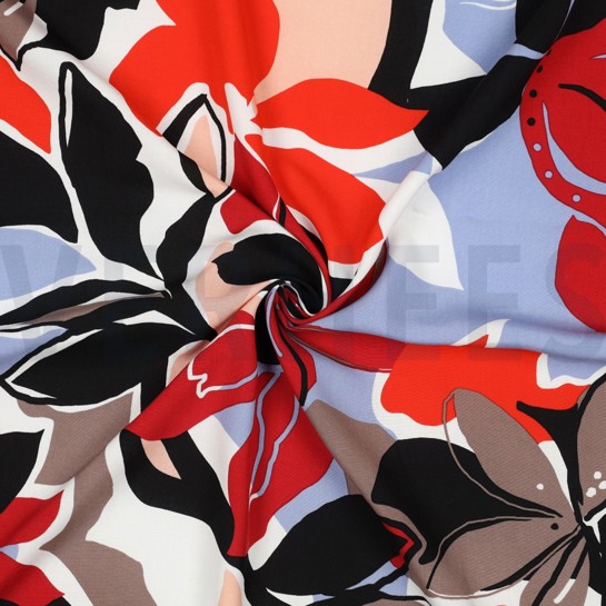 LENZING™ ECOVERO™ BLOEMEN ORANJE / ROOD #7