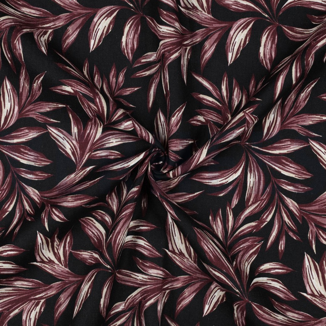 LINEN VISCOSE WASHED LEAVES BLACK #2