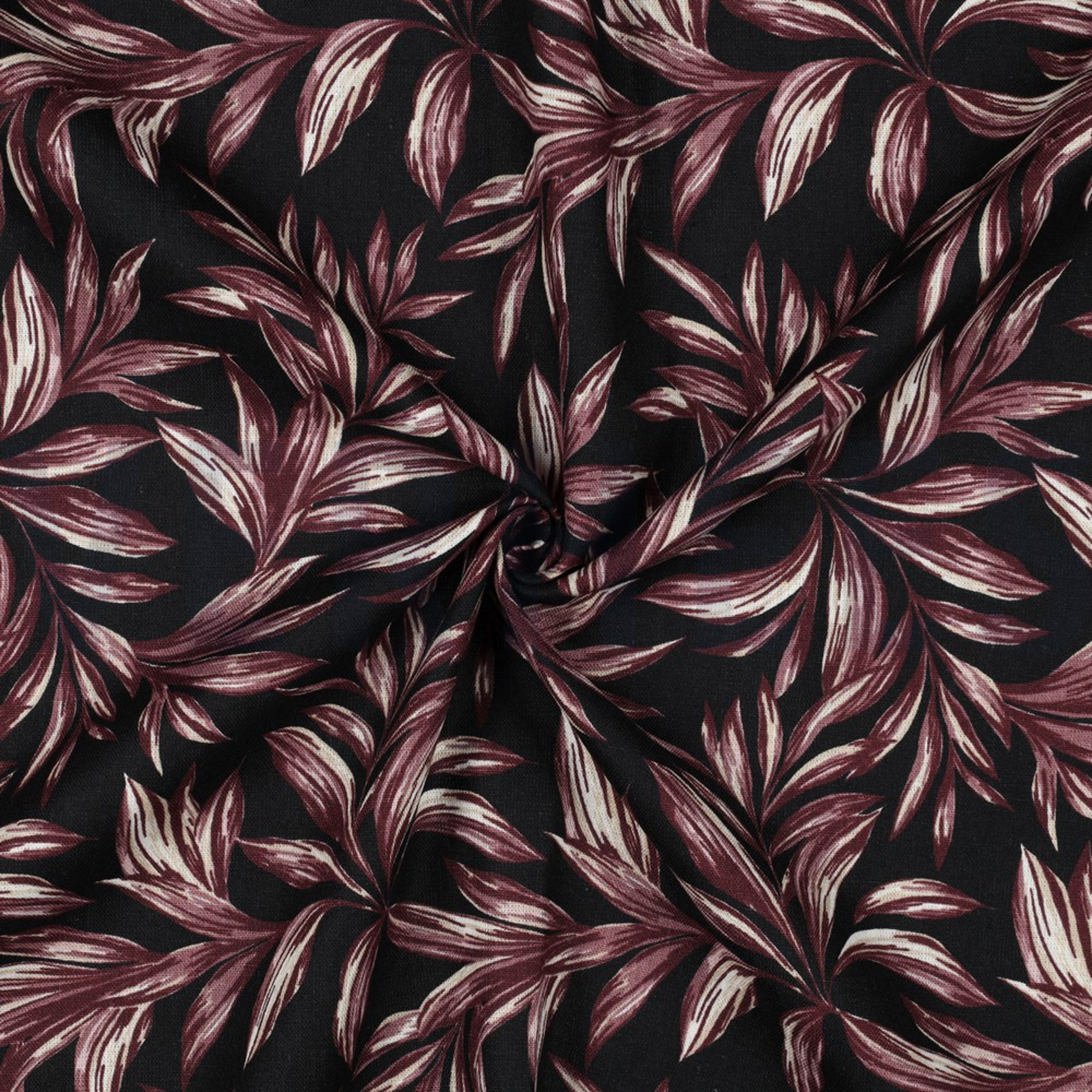 LINEN VISCOSE WASHED LEAVES BLACK (high resolution) #2