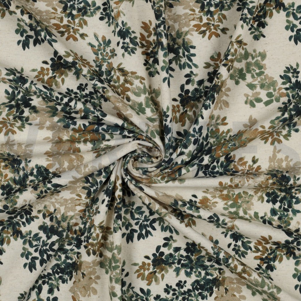 LINEN JERSEY DIGITAL FLOWERS NATURAL / PETROL #2