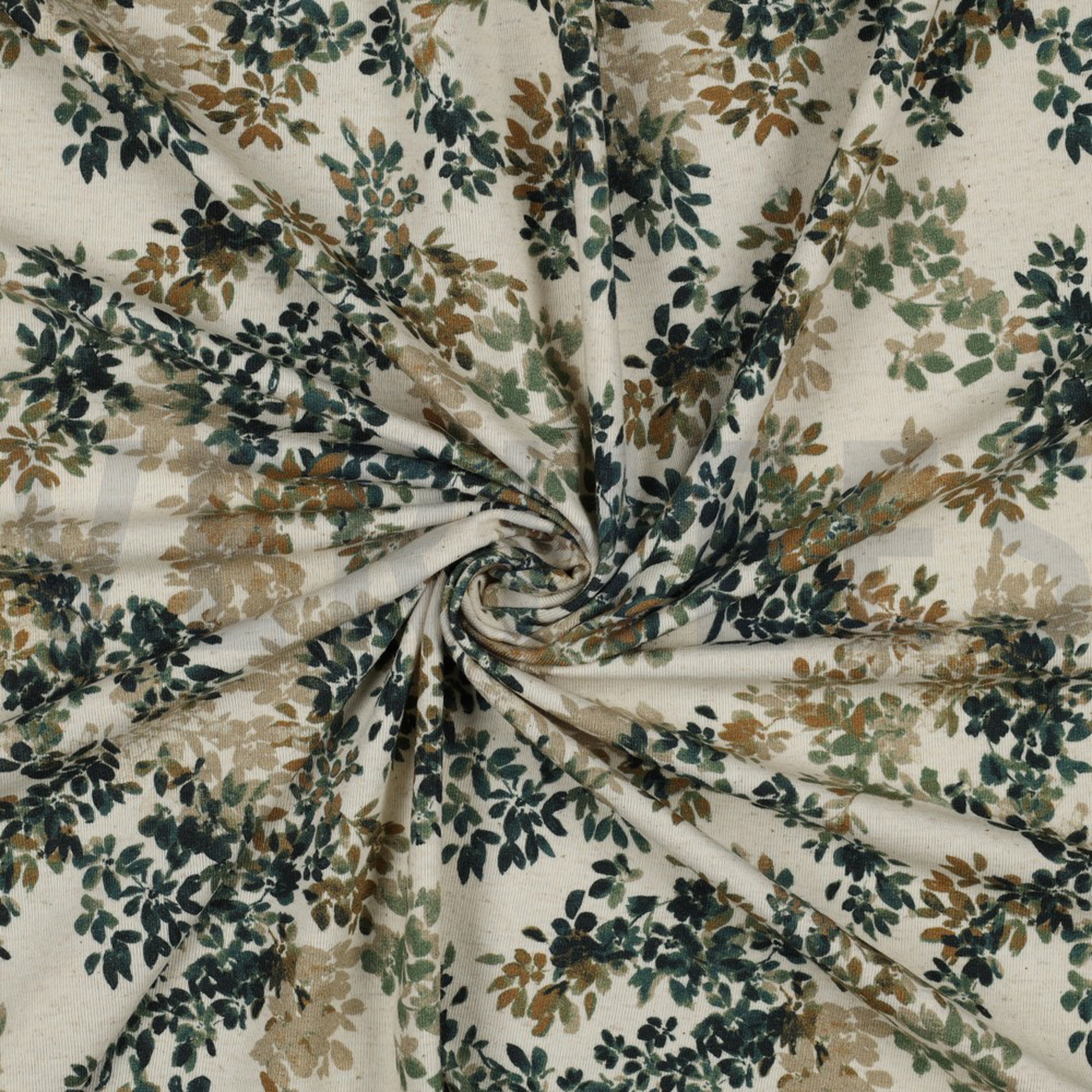 LINEN JERSEY DIGITAL FLOWERS NATURAL / PETROL (high resolution) #2