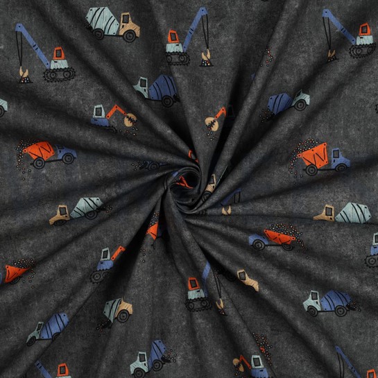 BAUMWOLLE POPELINE DIGITAL ARBEITSFAHRZEUGE DUNKELGRAU #7
