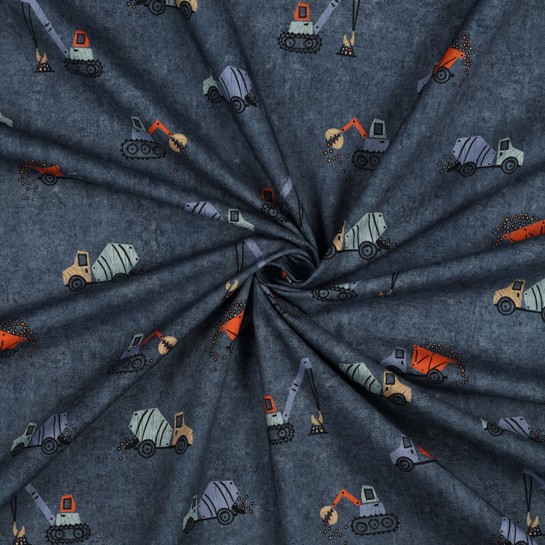 POPELINE DE COTON DIGITAL VÉHICULES DE TRAVAIL BLEU #7