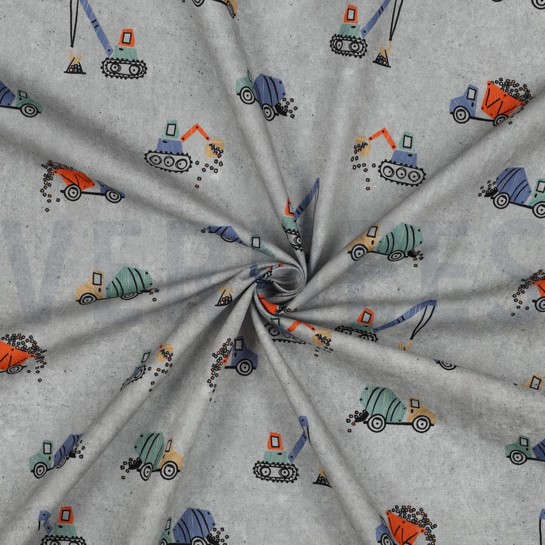 BAUMWOLLE POPELINE DIGITAL ARBEITSFAHRZEUGE HELLGRAU #7