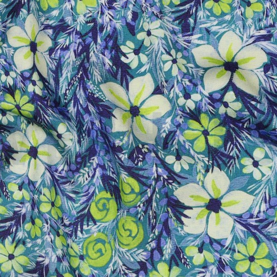 VISKOSE SATIN DIGITAL BLUMEN MARINEBLAU #7