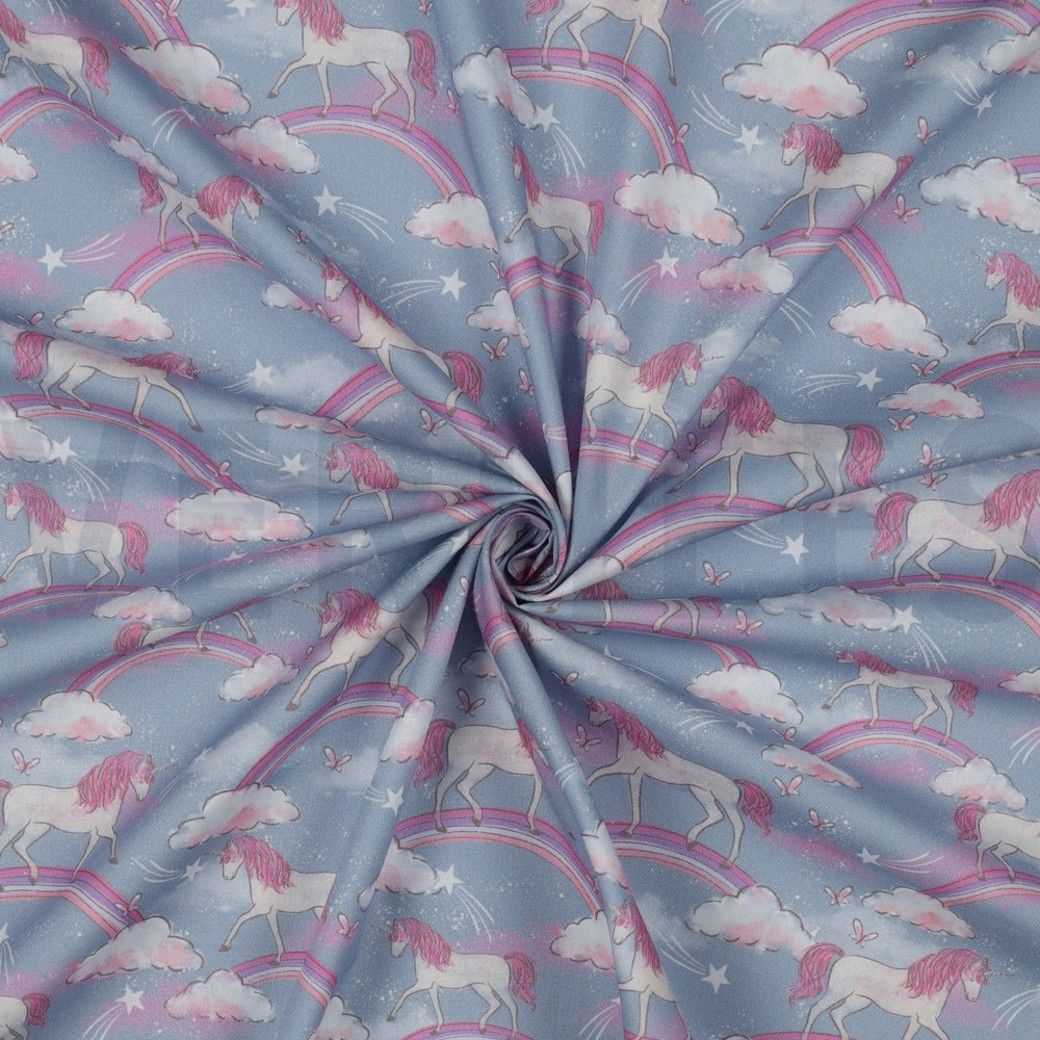 FINE POPLIN DIGITAL UNICORNS AND RAINBOWS DENIM #2
