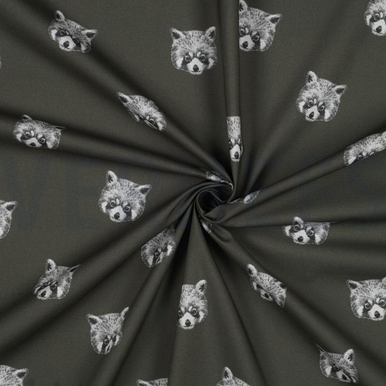 BAUMWOLLE POPELINE DIGITAL ROTE PANDAS SEETANGGRÜN #7