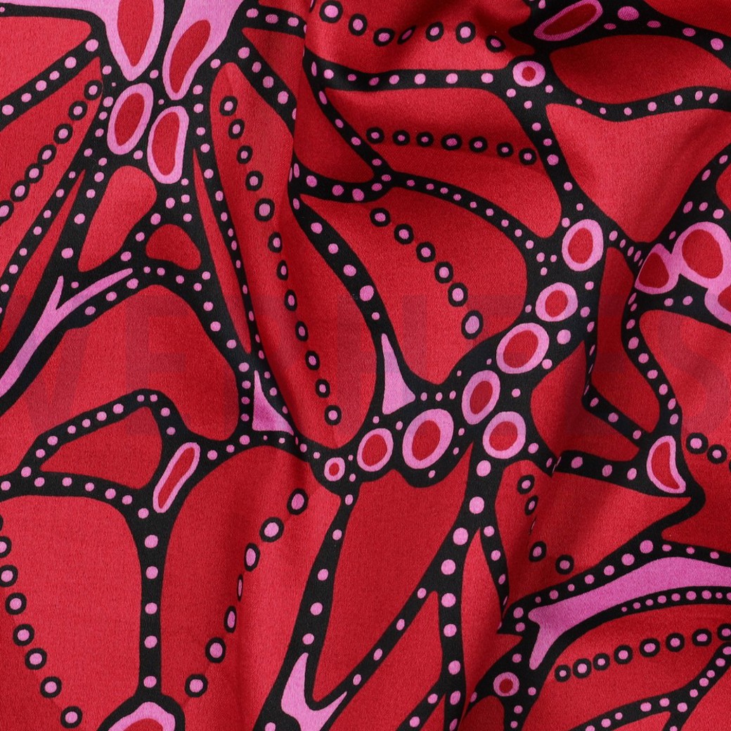 COTTON SATIN ABSTRACT DARK RED #2