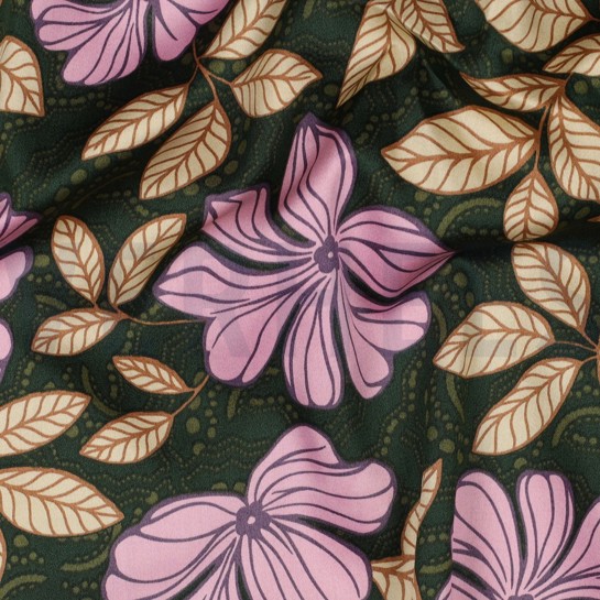 KATOEN SATIJN BLOEMEN DONKERGROEN #7