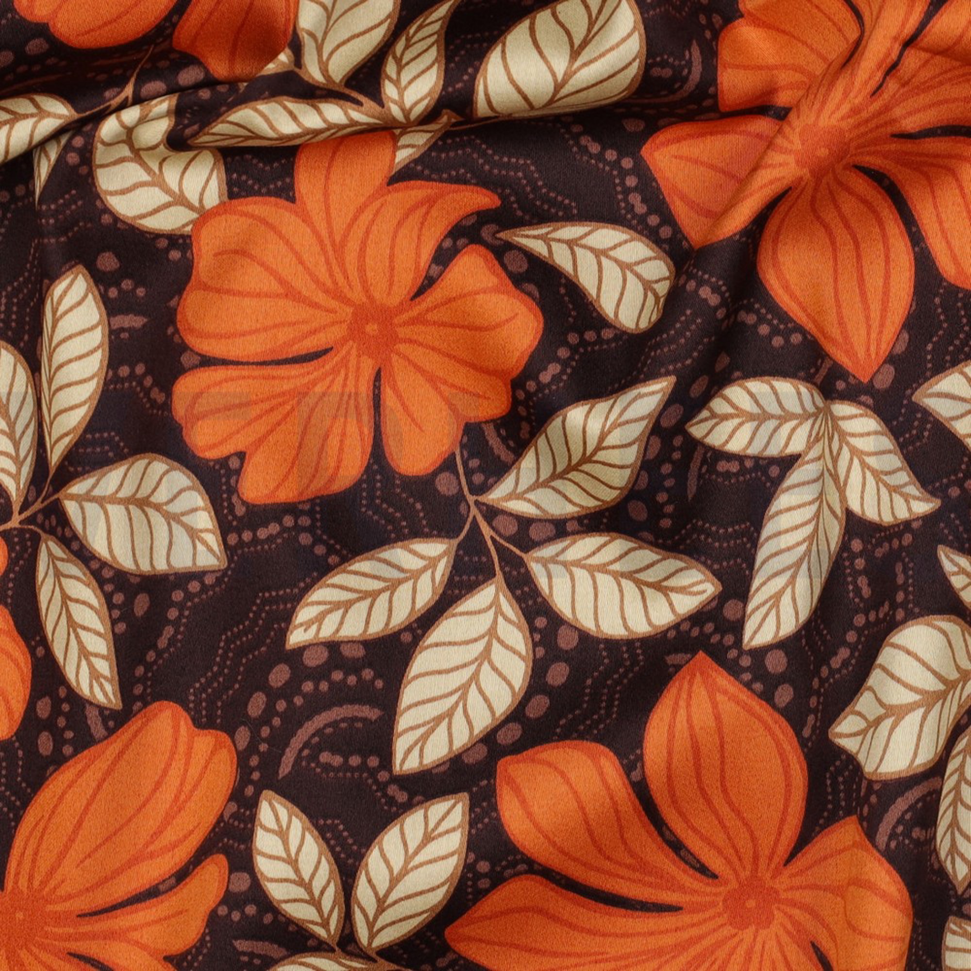COTTON SATIN FLOWERS DARK BROWN (high resolution) #2