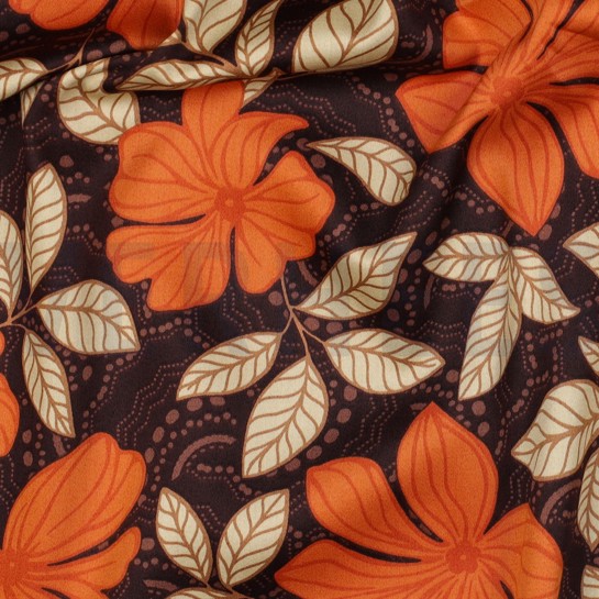 KATOEN SATIJN BLOEMEN DONKERBRUIN #7