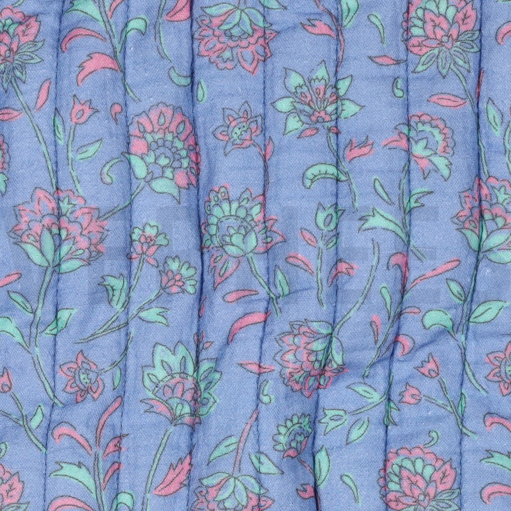 STEPPED DOUBLE GAUZE FLOWERS 2-SIDED LIGHT BLUE/MINT #2