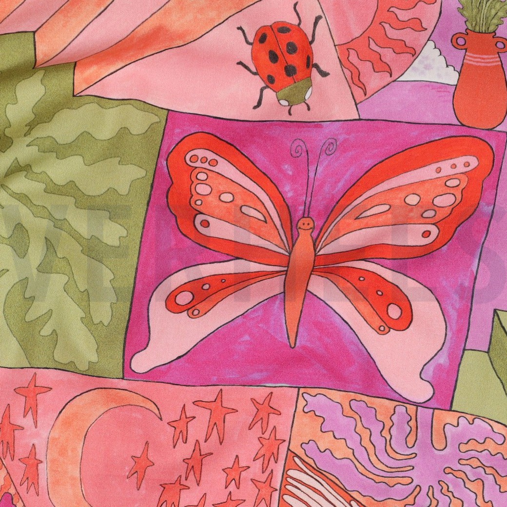 FINE POPLIN DIGITAL LITTLE CREATURES NERIDA HANSEN BRIGHT PINK #2
