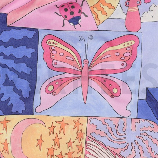 BAUMWOLLE POPELINE DIGITAL KLEINE WESEN NERIDA HANSEN HIMMELBLAU #7