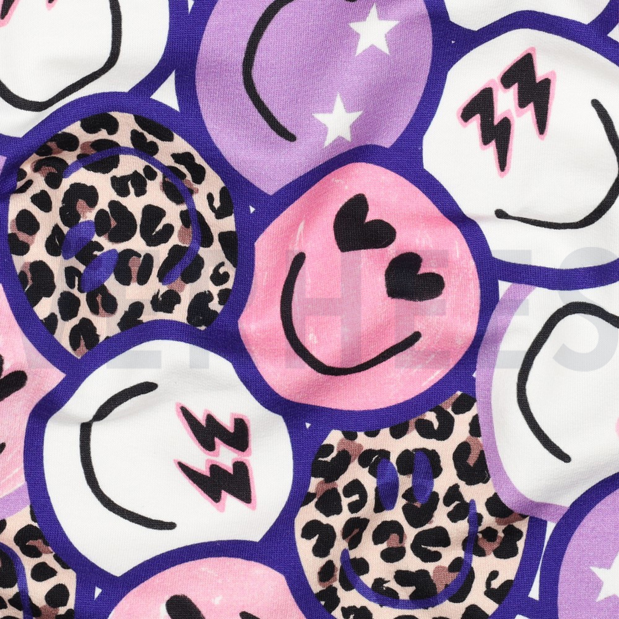 FRENCH TERRY DIGITAL HAPPY FACES PURPLE (high resolution) #2