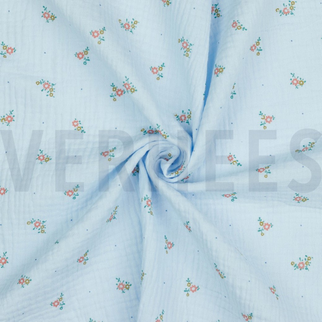 DOUBLE GAUZE FLOWERS LIGHT BLUE #2