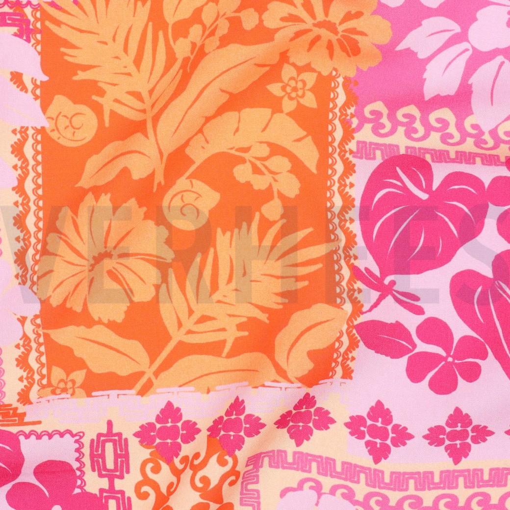 LENZING ECOVERO FLOWERS PATCHWORK FUCHSIA #2