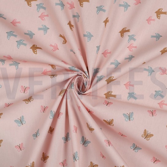 KATOENEN POPLIN GOTS VOGELS EN VLINDERS POEDER #7