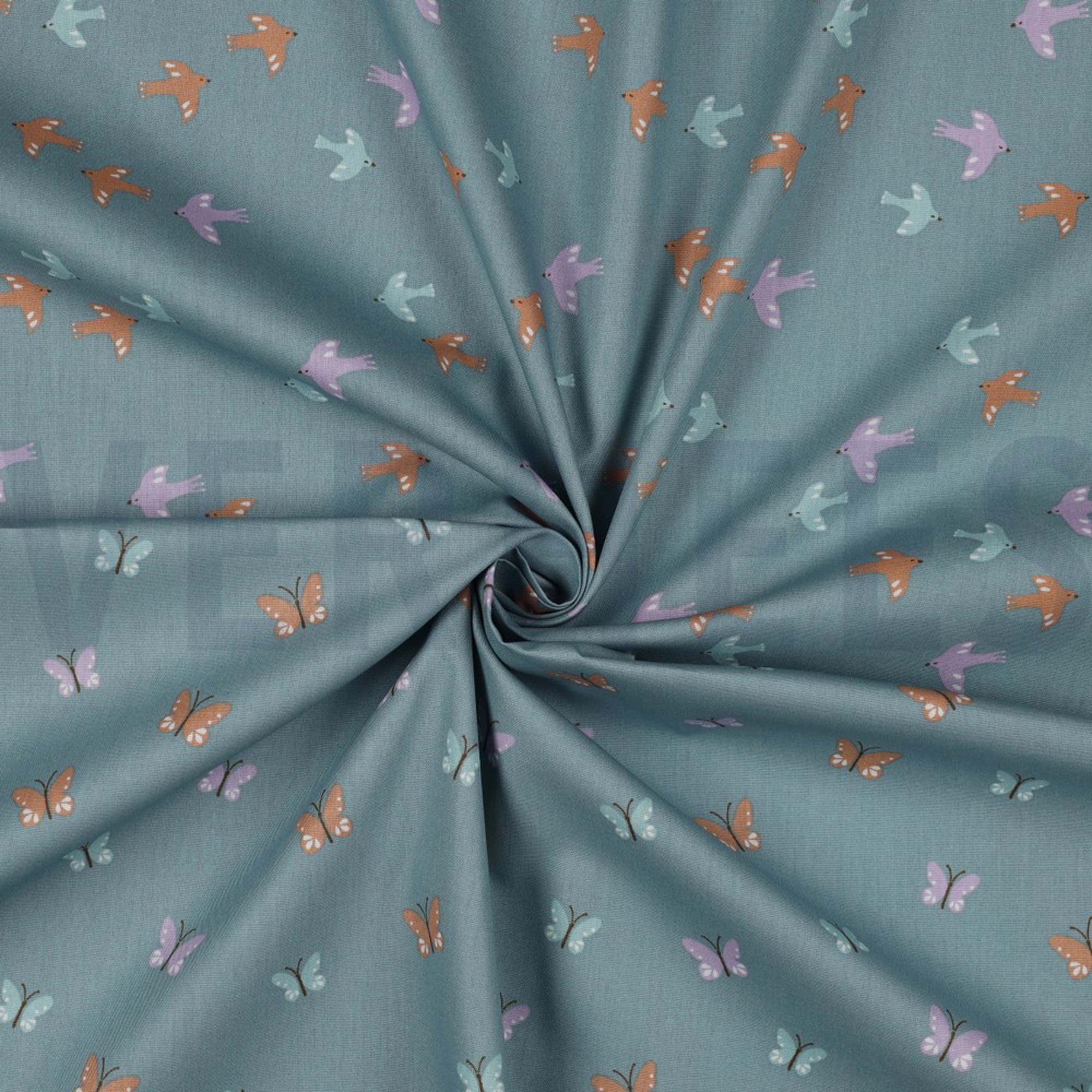 POPLIN GOTS BIRDS AND BUTTERFLIES DARK MINT (high resolution) #2