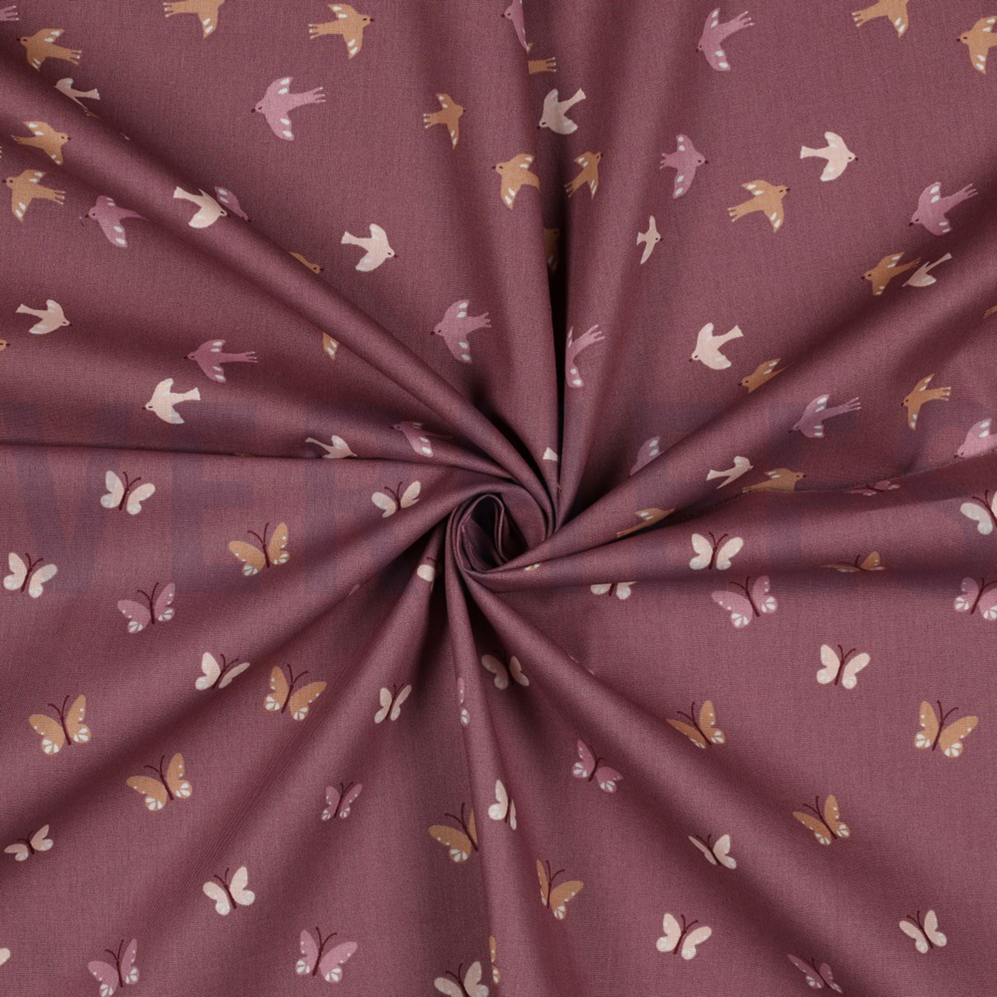POPLIN GOTS BIRDS AND BUTTERFLIES WINE RED (high resolution) #2