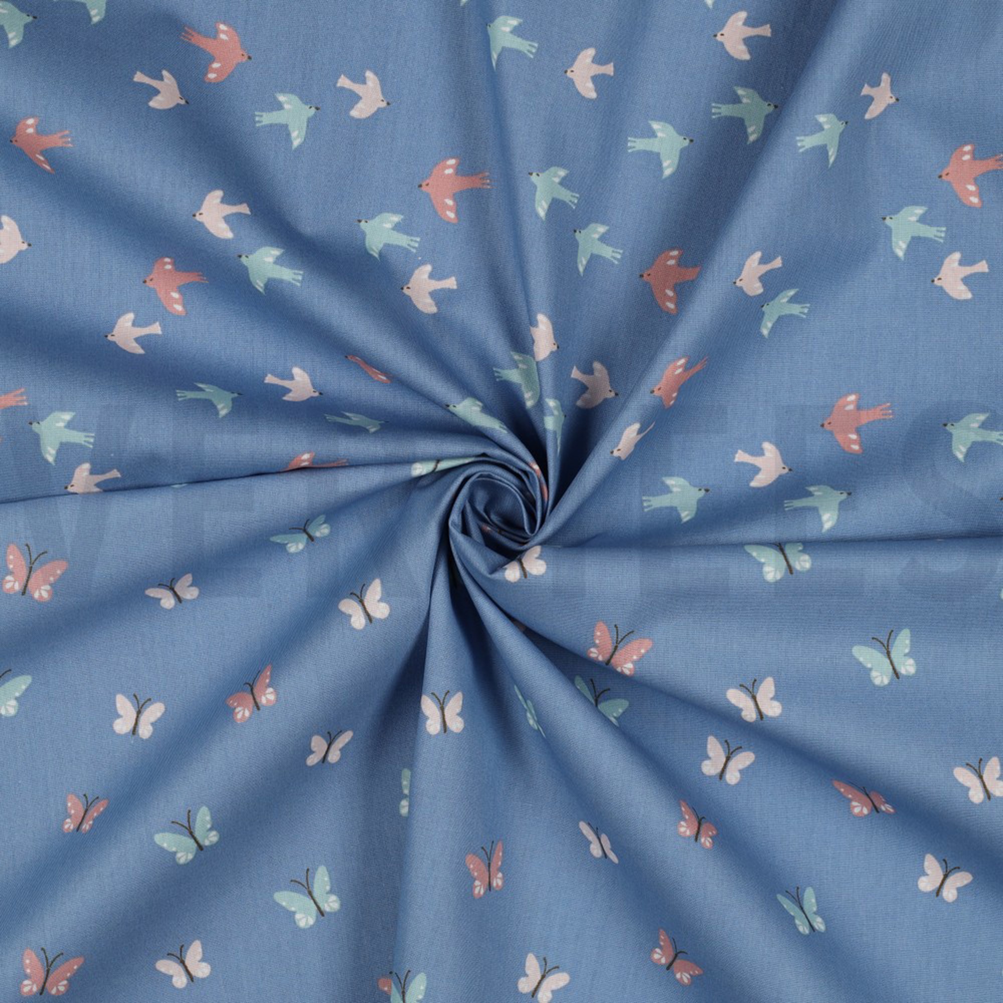 POPLIN GOTS BIRDS AND BUTTERFLIES BLUE (high resolution) #2