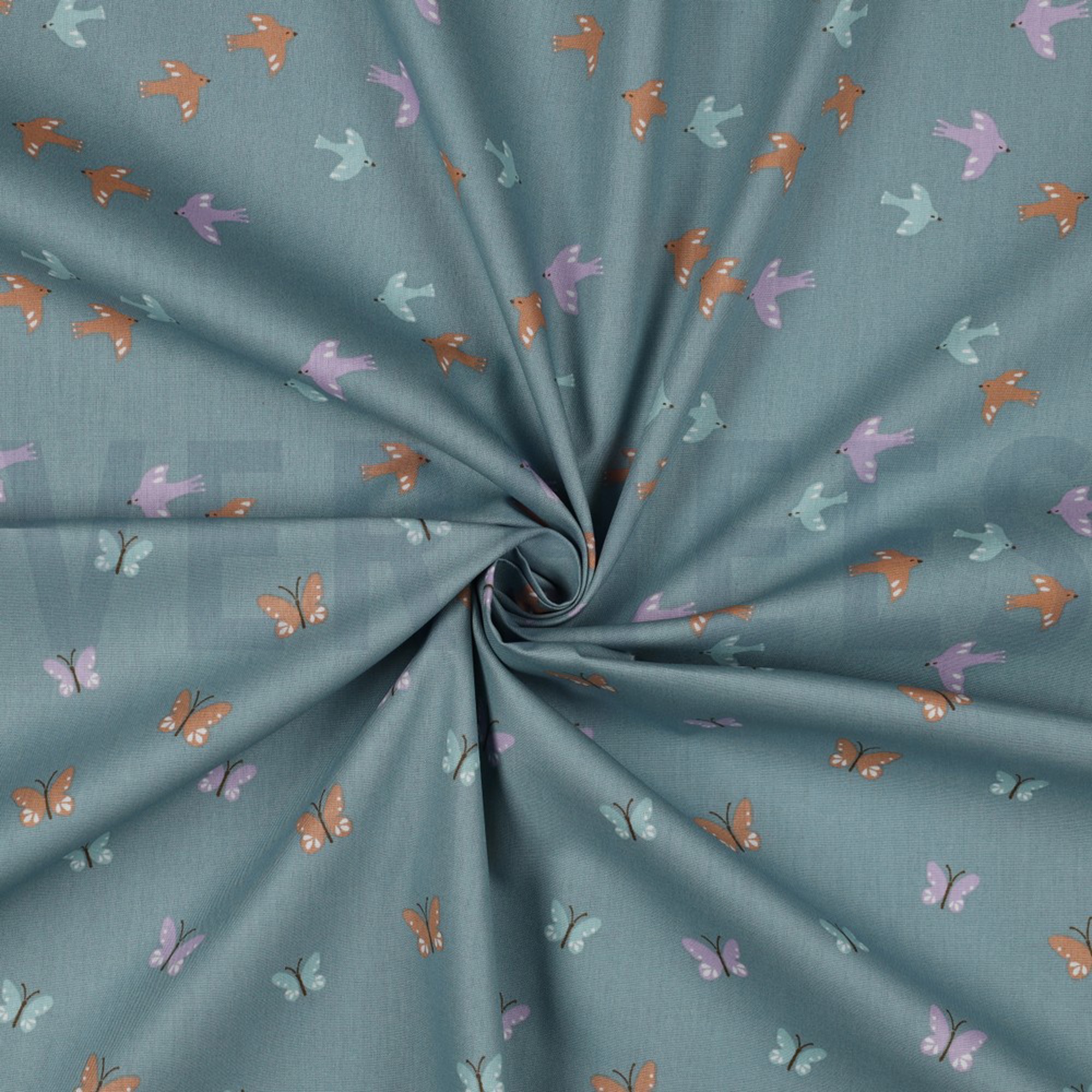 POPLIN GOTS BIRDS AND BUTTERFLIES DARK MINT (high resolution) #2